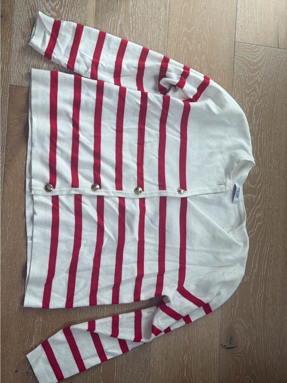 Women's White and Red Stripe Button Cardigan